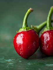 Poster - Vibrant fresh red chili peppers resting against a colorful textured backdrop perfect for culinary presentations : Generative AI