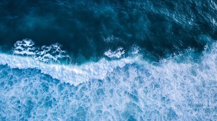 Aufkleber - Stunning Aerial View of Ocean Waves Crashing on the Shoreline in Bright Blue Waters : Generative AI