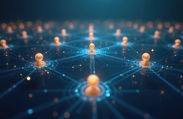 Poster - Network people connected with glowing lights blue background. Business, recruitment, job, hr, career, pro, businessman, human resources, team, employment, process, technology, management, digital.