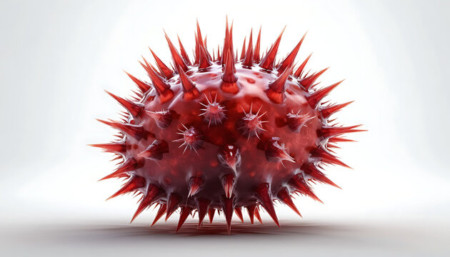 Rendering of a Red Spiked Ball on White Background for Scientific Visualization