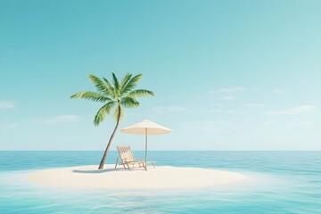  Chair beach and coconut tree on beach island. Summer vacation time
