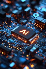 Poster - Artificial intelligence microchip on integrated circuit board with glowing light