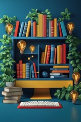 Poster - Creative desktop setup with books, greenery, and inspired ideas