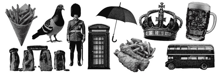 Wall Mural - set of great britain halftone grunge vector design elements.