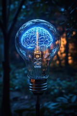 Poster - Glowing Light Bulb Featuring a Brain Symbolizing Innovation and Knowledge