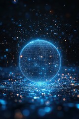 Fototapete - Digital glowing sphere with luminous particles on a futuristic background