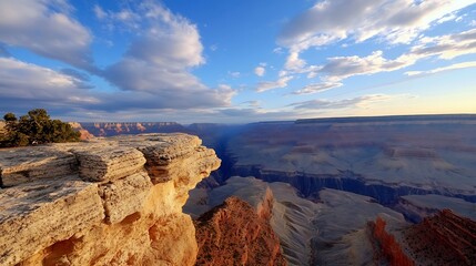 Poster - Magnificent aerial view of a canyon landscape with dramatic rocks and a vast sky at sunset : Generative AI