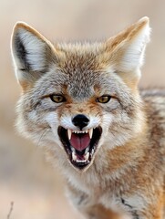 Poster - CloseUp of a Wild Fox Snarling with Sharp Teeth in a Nature Background Captured in Detail : Generative AI