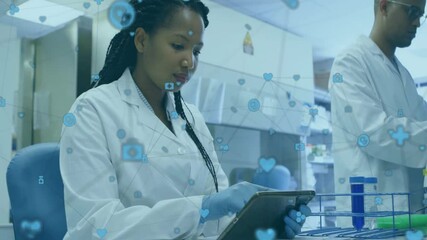 Aufkleber - scientist using tablet with digital health data animation overlay in laboratory