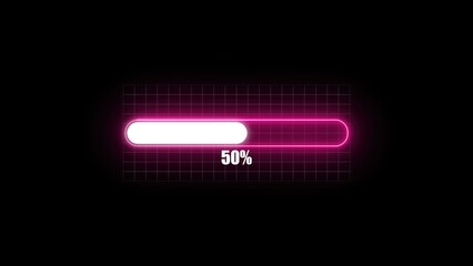 Poster - A digital progress bar displaying 50% completion, with a glowing pink outline against a black background and a grid pattern.