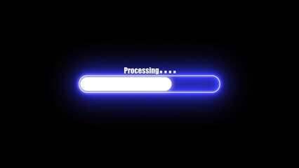 Poster - A glowing blue progress bar on a black background, indicating processing status. The bar is partially filled, with the word 'Processing' displayed above it.