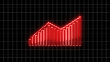 Poster - A neon red graph on a grid background, depicting an upward trend with bars and a line. The graph symbolizes growth and progress in data or finance.