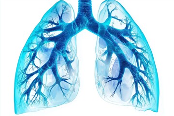 Fototapete - Digital rendering of transparent lungs with detailed bronchial tree structure, scientific and medical concept focusing on respiratory health and anatomy, Generative AI