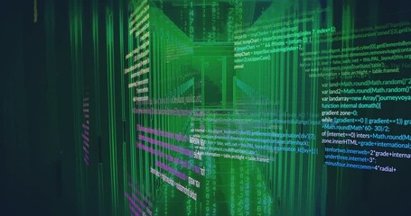 Poster - Animation of digital code and data streams flowing in green virtual environment