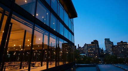 Poster - Stunning urban evening scene featuring modern architecture and city skyline illuminated at dusk : Generative AI