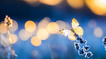 Poster - Closeup of a delicate butterfly resting on a flower with a soft bokeh background in a vibrant garden : Generative AI