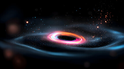 cosmic black hole accretion disk with glowing nebula and stars