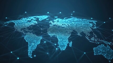 Poster - digital world map with glowing connections and data points