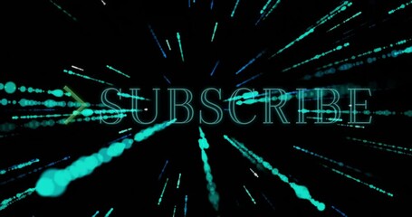 Poster - Animation of subscribe text with blue light streaks on black background
