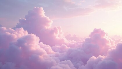 Aufkleber - Soft purple clouds float across sky, sunset. Fluffy clouds in pastel colors, creating dreamy, romantic atmosphere. Heaven, day, air, sunlight, cloudscape, weather, landscape. Peaceful nature photo.