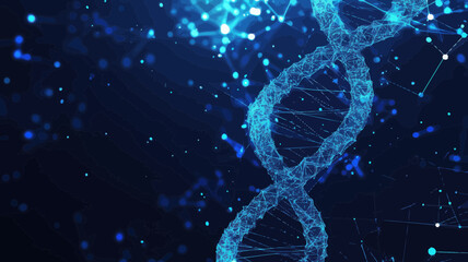 Poster - Polygonal DNA Strand Vector Mesh Visualization, Minimalist Blue Science Background Illustration