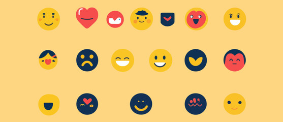 Poster -  Friendly Vector Emoticons Collection - Colorful Emoji Expressions for Digital Communication and Social Media