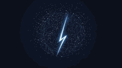 Poster - Abstract Energy Sign with Lightning in Starry Sky, Vector Wireframe Concept of Space and Universe