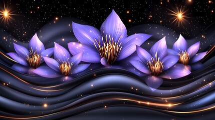 Poster - Beautiful stylized floral arrangement against a star filled dark background