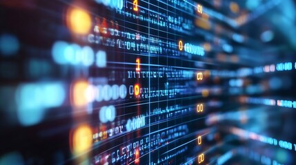 Aufkleber - Abstract digital binary code background with glowing lights in a futuristic pattern : Generative AI