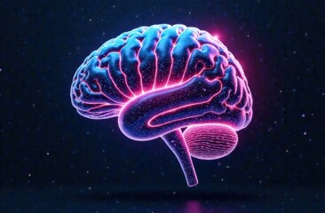 Poster - Neon Brain Art Glowing in Abstract Space  
