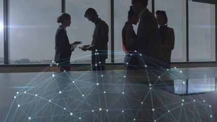 Poster - In modern office, business professionals discussing animation over digital network connections