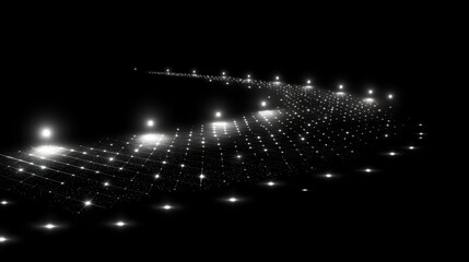 Fototapete - Abstract Digital Grid: Glowing Network in the Dark