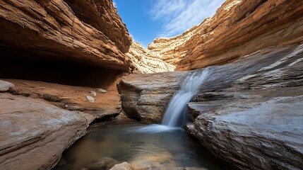 Poster - Majestic view of a hidden waterfall nestled between rugged canyon walls : Generative AI