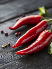Poster - Vibrant red chili peppers arranged aesthetically on a wooden surface showcasing spicy flavors : Generative AI