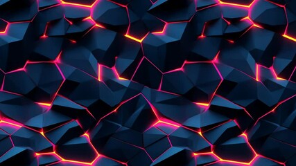 Poster - Seamless looping video pattern of chaotic broken tiles with vibrant red glow.