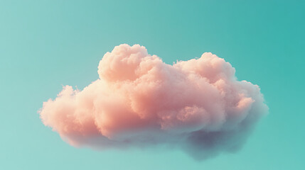 Poster - Pink cloud against teal sky, soft texture, dreamlike and serene atmosphere, evokes feelings of peace and tranquility, ideal for peaceful or calming concepts