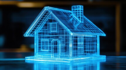 Poster - Futuristic Holographic House Model Showcasing Advanced Digital Technology in Urban Environment