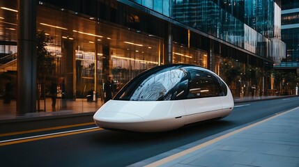 Poster - Futuristic urban transport pod cruising through modern city streets : Generative AI