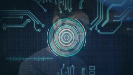  - Digital animation overlaying futuristic circuit patterns on person in school setting