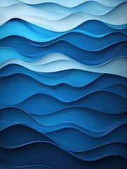 Aufkleber - Dynamic abstract paper cut design featuring layered water waves in deep blue hues with smooth gradients and elegant ripple effect