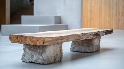 Leinwandbilder - Artistic wooden bench design combining rustic charm and modern aesthetics in a minimalist space : Generative AI