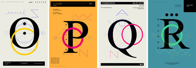Wall Mural - this bold typographic poster set highlights letters o, p, q, and r, merging serif typefaces with geo