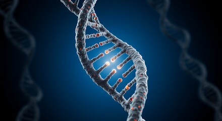 Poster - Detailed 3D Rendering of DNA Double Helix Structure with Glowing Bonds