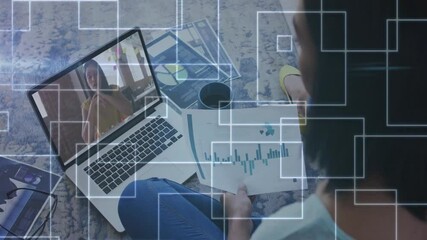 Poster - Analyzing charts on video call, person using animation for digital data