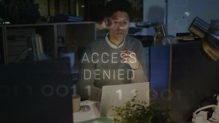 Poster - Access Denied animation overlay while man working on laptop in office