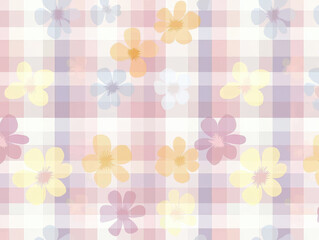 Aufkleber - pastel gingham pattern with overlaying flowers creates soft, cheerful design. combination of checkered background and floral elements adds playful and whimsical touch