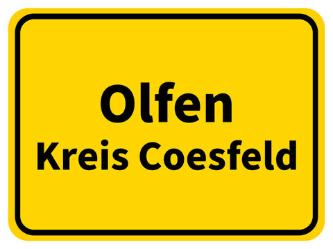 Illustration eines Stadteingangsschildes von Olfen, einer Gemeinde des Kreises Coesfeld