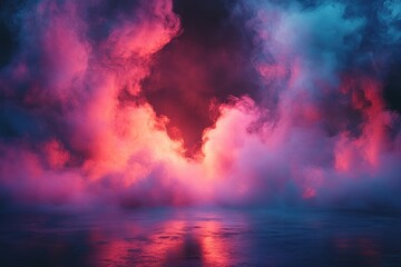 Aufkleber - Colorful smoke fills the air creating a vibrant atmosphere during a nighttime event in a mystical landscape