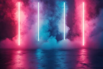 Aufkleber - Colorful smoke fills the air creating a vibrant atmosphere during a nighttime event in a mystical landscape