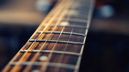 Aufkleber - Close Up of a Beautifully Crafted Guitar Neck Highlighting Its Smooth Wooden Texture and Details : Generative AI
